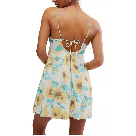 FREE PEOPLE WOMENS LARGE ALTURA PRINTED SUNFLOWER MINI DRESS YELLOW NEW - Picture 2 of 14